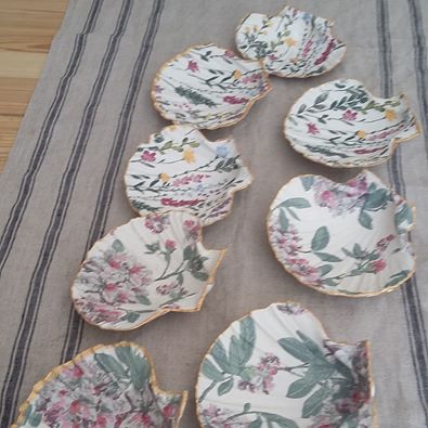 Decoupaged scallop shells made into trinket dishes